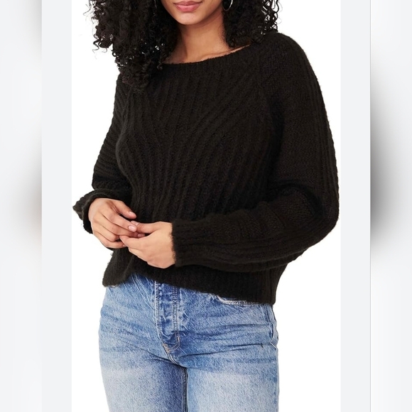 Free People Carter Pullover Sweater SMALL Black Oversized Relaxed Fit - Picture 1 of 9